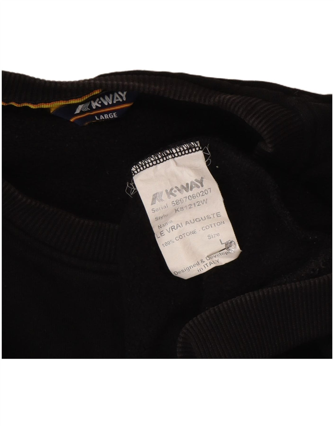 K-Way Mens Sweatshirt Jumper Large Black Cotton