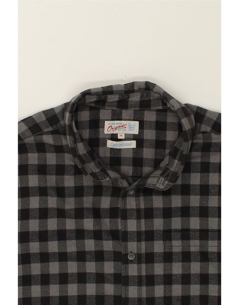 JACK & JONES Mens Slim Flannel Shirt XL Grey Gingham Cotton | Vintage Jack & Jones | Thrift | Second-Hand Jack & Jones | Used Clothing | Messina Hembry 