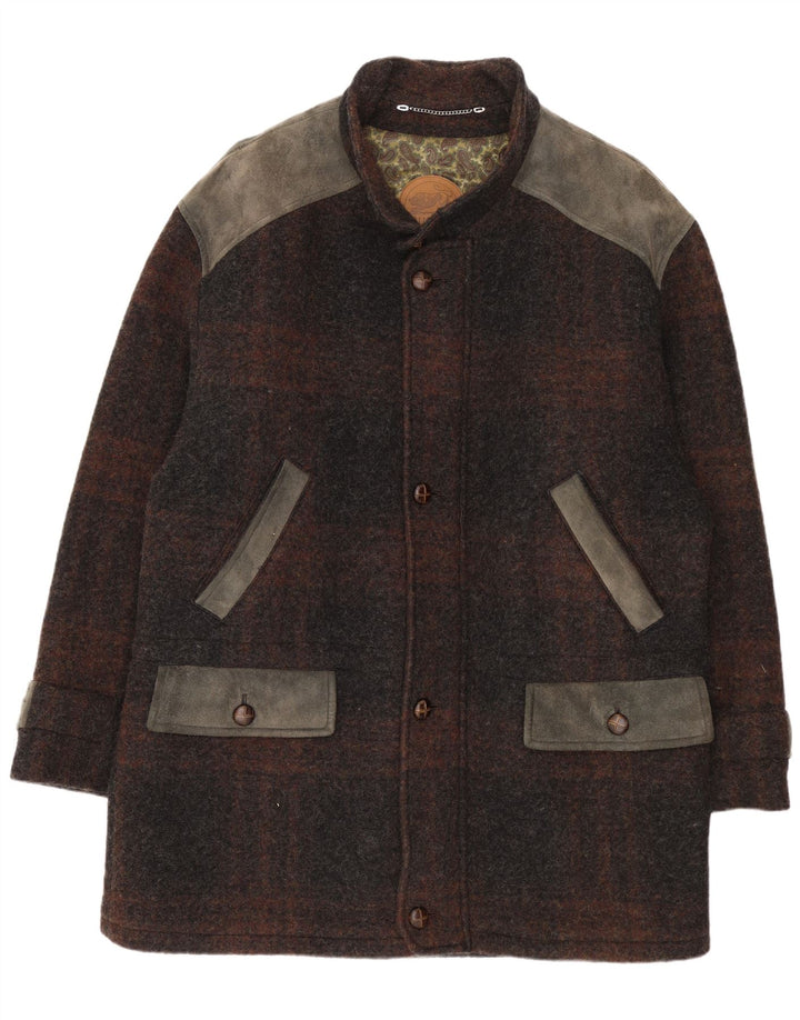 Julius Lang Mens Overcoat UK 40 Large Brown Check Wool