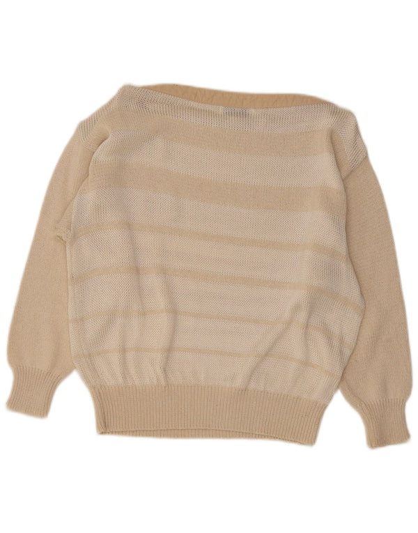 Sambucari Womens Boat Neck Jumper Sweater UK 14 Medium Beige Striped