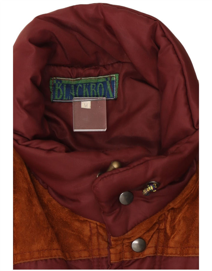 Vintage Mens Padded Gilet UK 38 Medium Maroon Colourblock