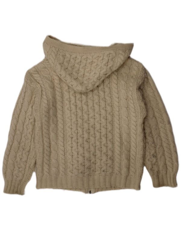 ARAN CRAFTS Girls Hooded Cardigan Sweater 6-7 Years Off White Merino Wool