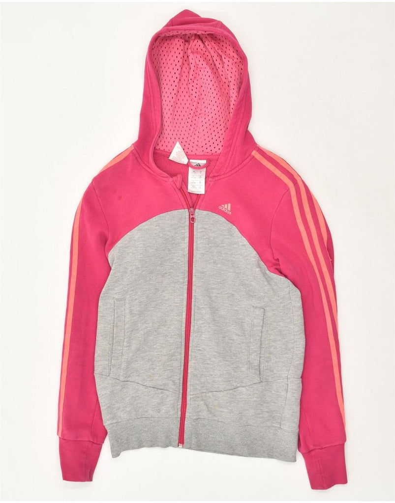 ADIDAS Girls Zip Hoodie Sweater 13-14 Years Grey Colourblock Cotton | Vintage Adidas | Thrift | Second-Hand Adidas | Used Clothing | Messina Hembry 