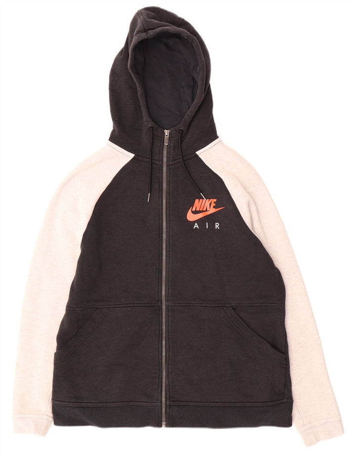 NIKE Mens Graphic Zip Hoodie Sweater Medium Black Colourblock Cotton