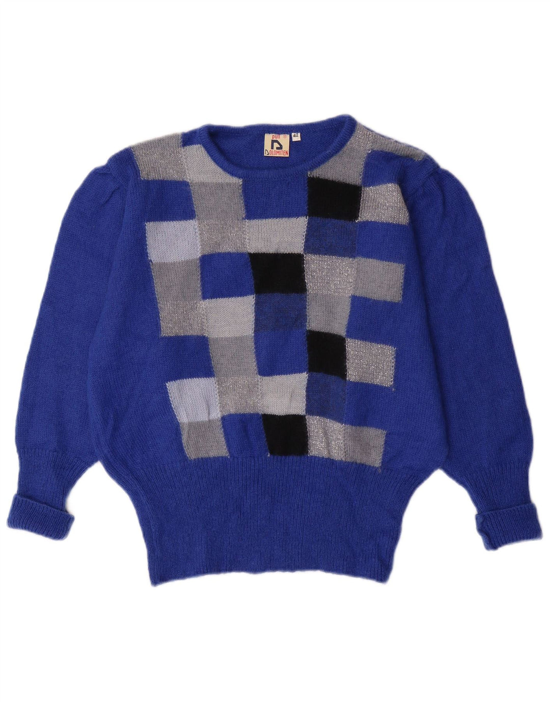 Dolomiten Womens Boat Neck Jumper Sweater IT 42 Medium Blue Check Mohair
