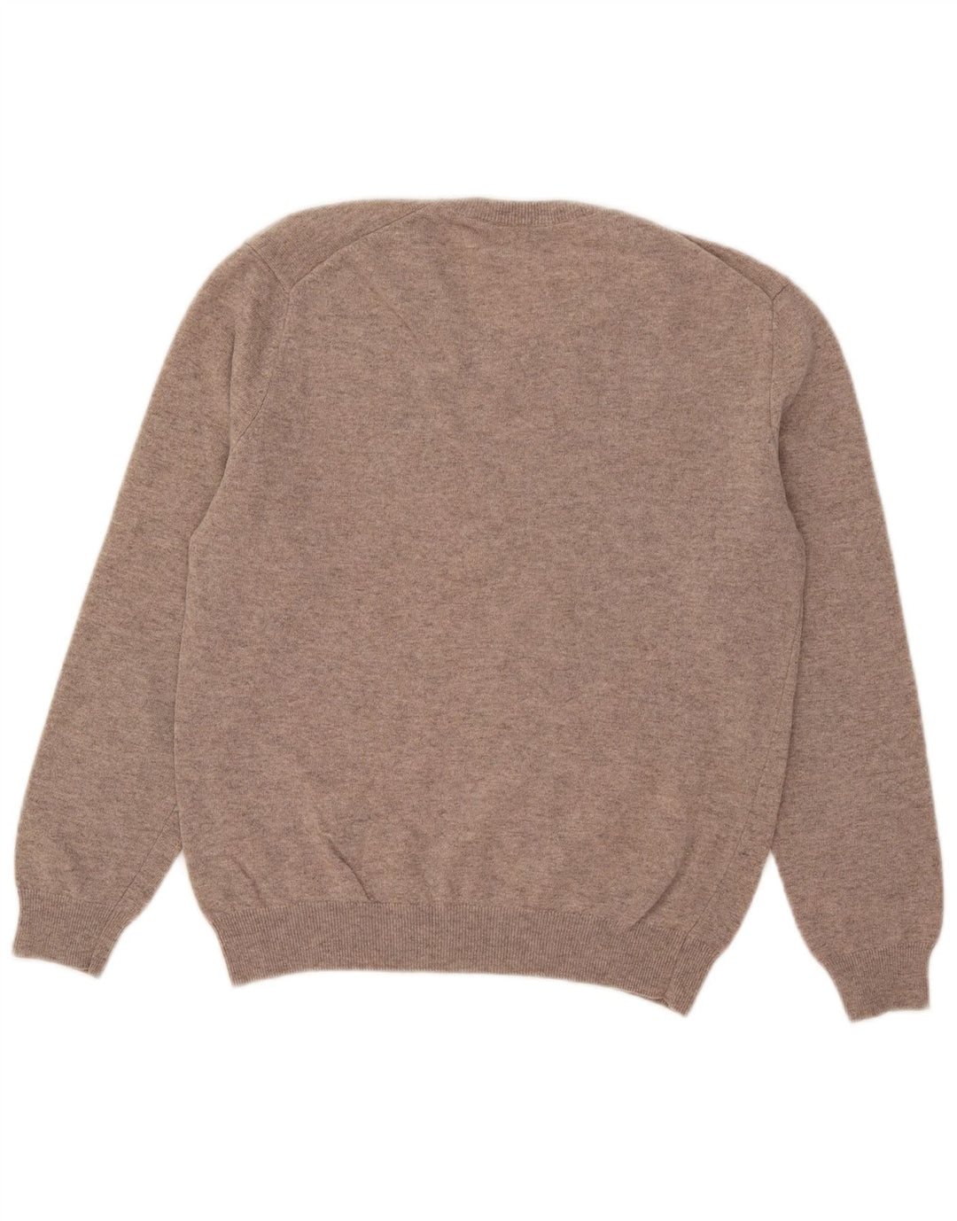Benetton Mens V-Neck Jumper Sweater Small Beige Wool