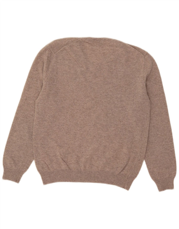 Benetton Mens V-Neck Jumper Sweater Small Beige Wool