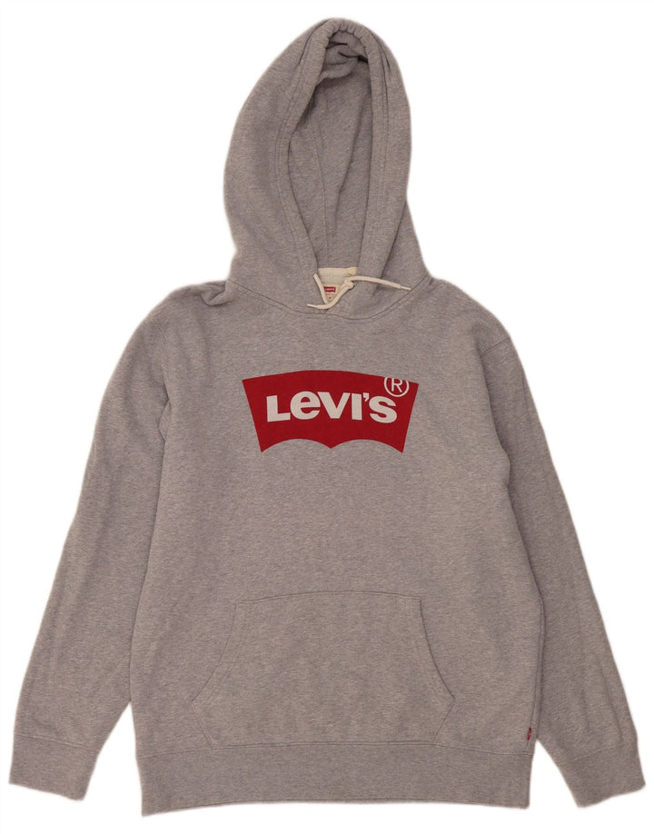 Levi's Mens Graphic Hoodie Jumper Medium Grey Flecked Cotton