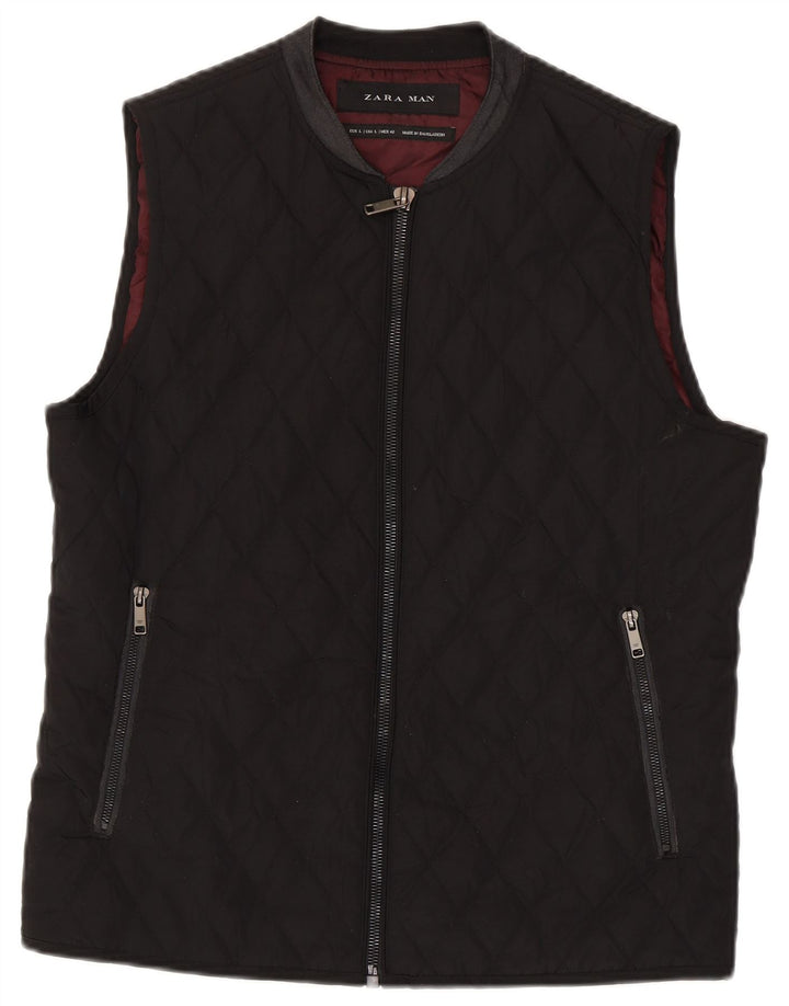 Zara Mens Quilted Gilet UK 40 Large Black Polyester
