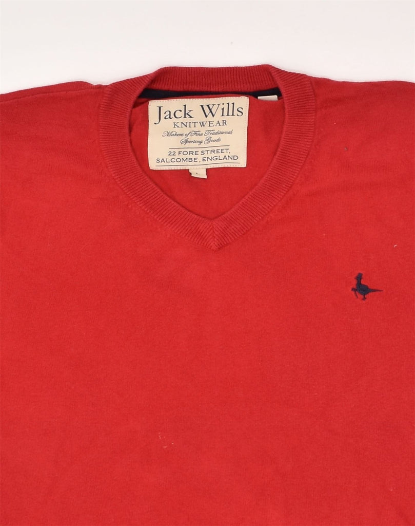 JACK WILLS Mens V-Neck Jumper Sweater Large Red Cotton | Vintage Jack Wills | Thrift | Second-Hand Jack Wills | Used Clothing | Messina Hembry 