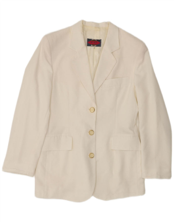 Wit Boy Womens 3 Button Blazer Jacket UK 10 Small Off White Polyester