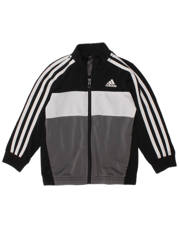 Adidas Boys Tracksuit Top Jacket 3-4 Years Black Colourblock Polyester