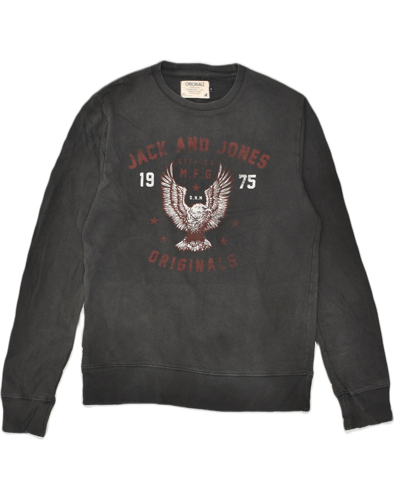 JACK & JONES Mens Graphic Sweatshirt Jumper Small Black Cotton | Vintage Jack & Jones | Thrift | Second-Hand Jack & Jones | Used Clothing | Messina Hembry 