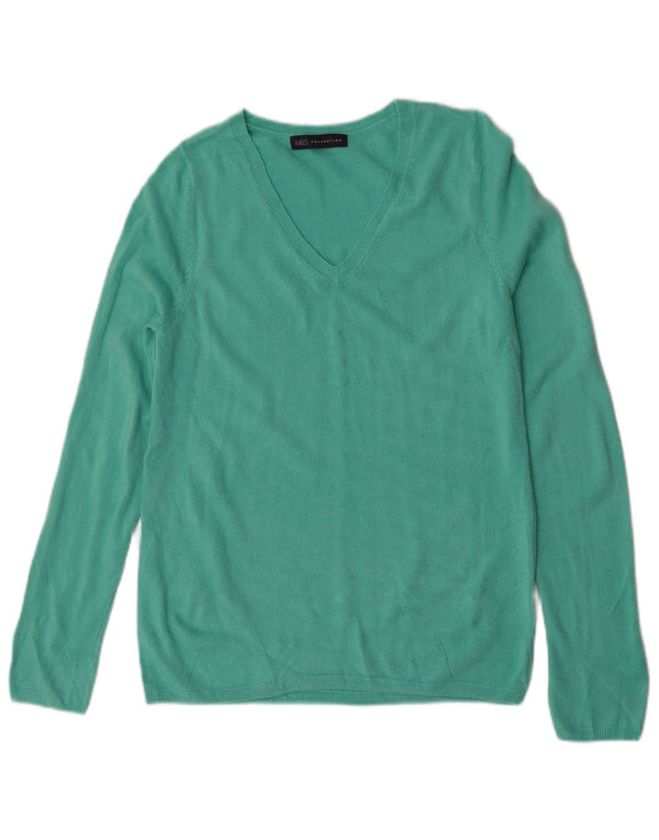 Marks & Spencer Womens V-Neck Jumper Sweater UK 10 Small Turquoise Acrylic
