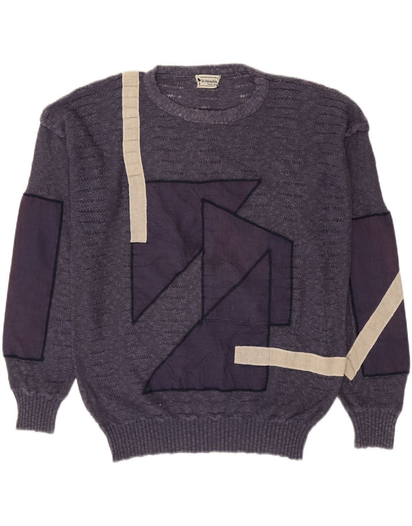La Squadra Mens Crew Neck Jumper Sweater Large Navy Blue Geometric Linen