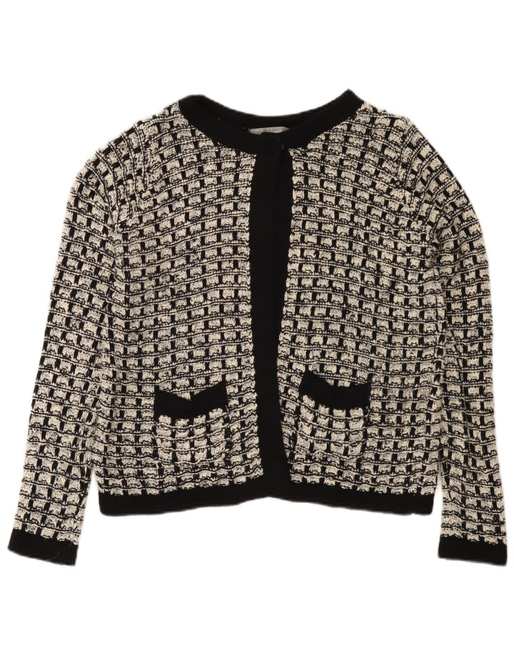 Marks & Spencer Womens Cardigan Sweater UK 12 Medium Black Check Cotton
