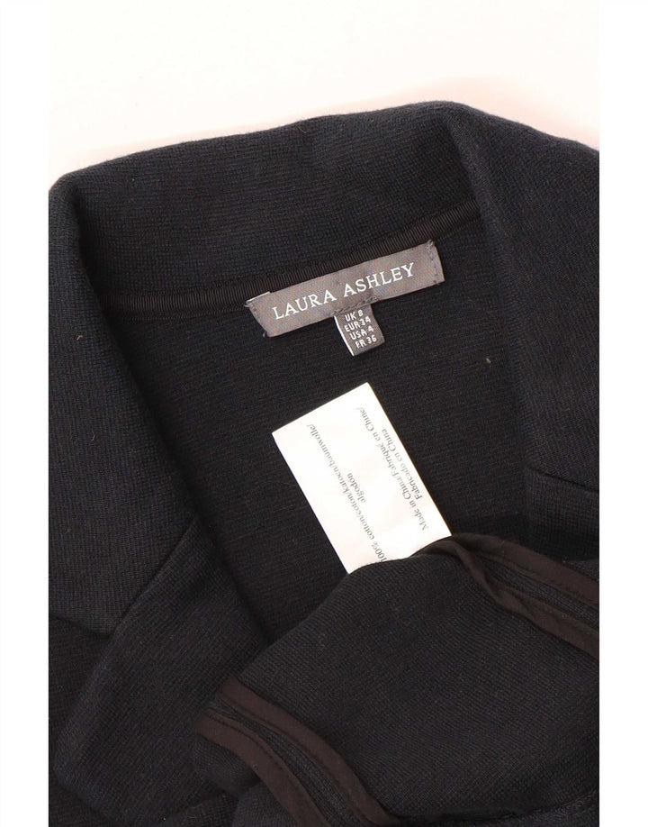 Laura Ashley Womens 3 Button Knit Blazer Jacket UK 8 Small Navy Blue Cotton