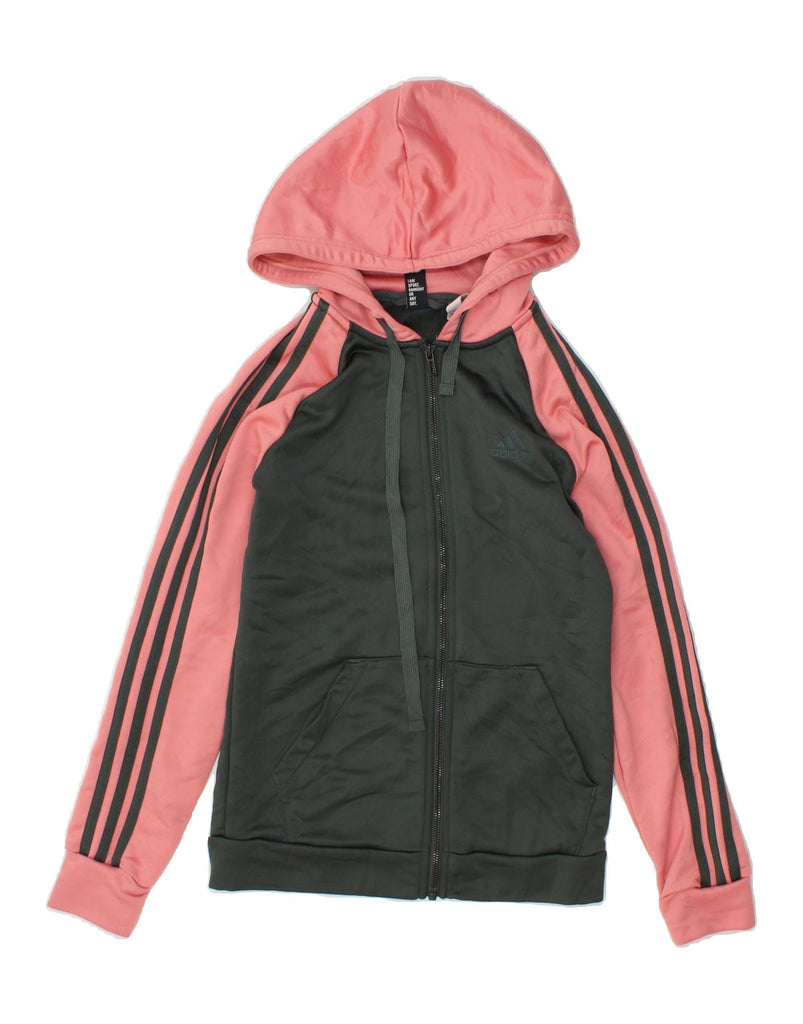 ADIDAS Womens Zip Hoodie Sweater UK 8/10 Small Grey Colourblock Polyester Vintage Adidas and Second-Hand Adidas from Messina Hembry 