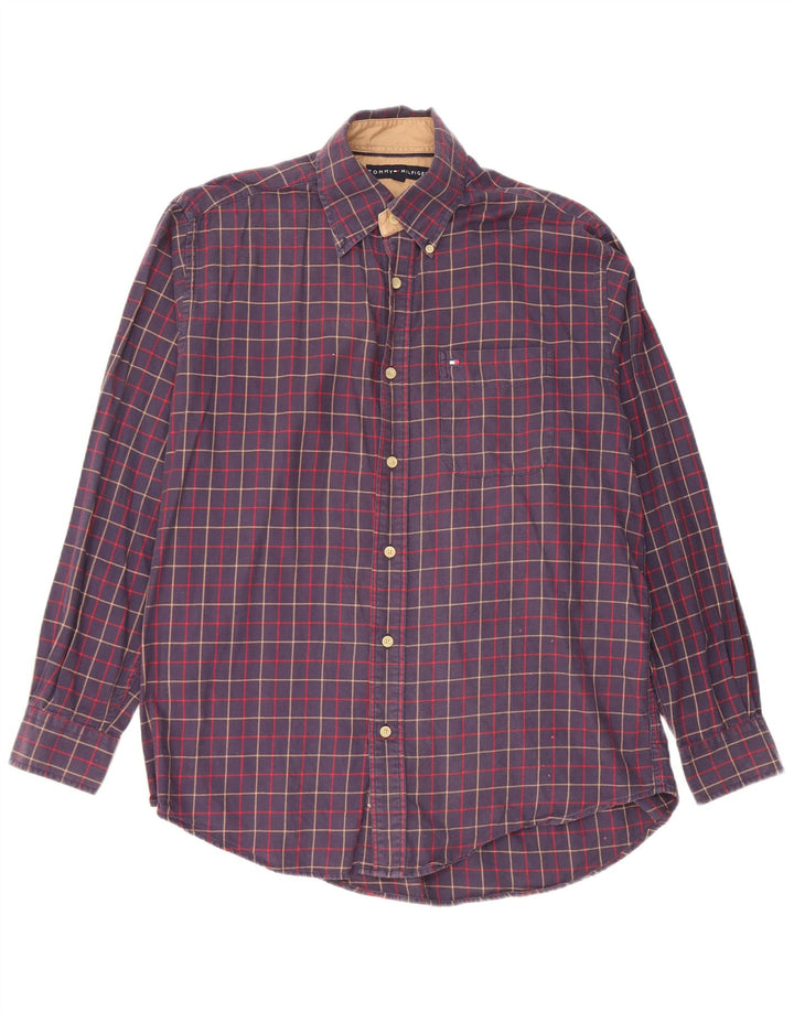 Tommy Hilfiger Mens Flannel Shirt Small Navy Blue Check Cotton