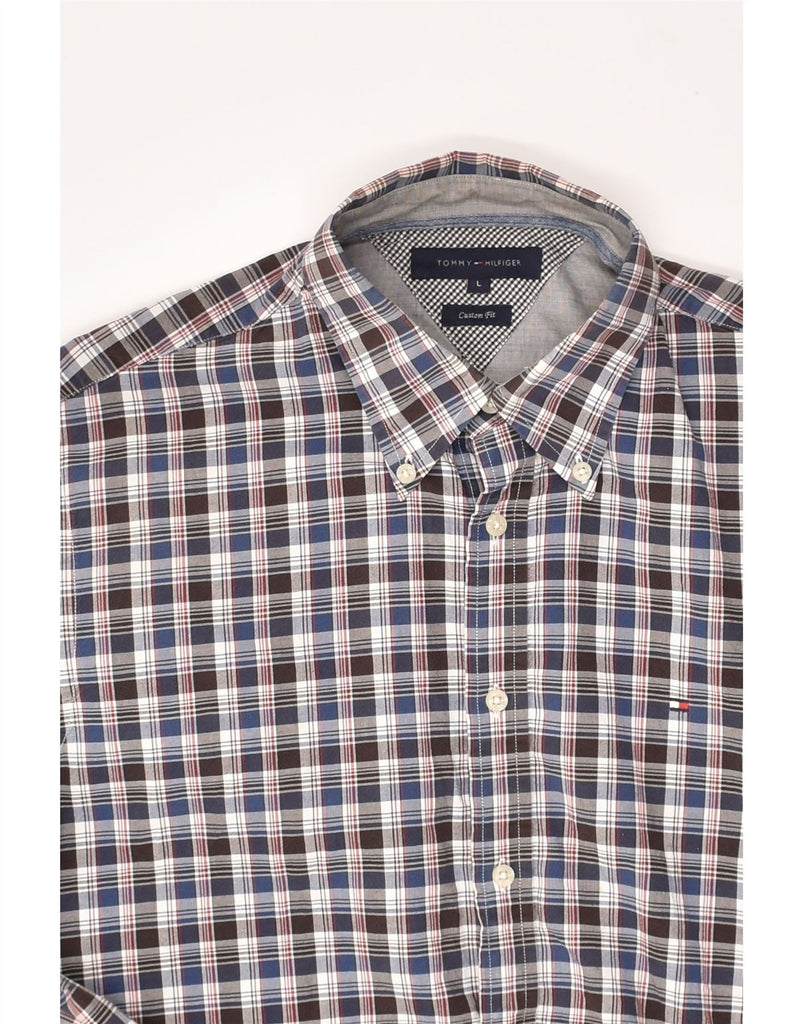 TOMMY HILFIGER Mens Custom Fit Shirt Large Grey Check Cotton | Vintage Tommy Hilfiger | Thrift | Second-Hand Tommy Hilfiger | Used Clothing | Messina Hembry 