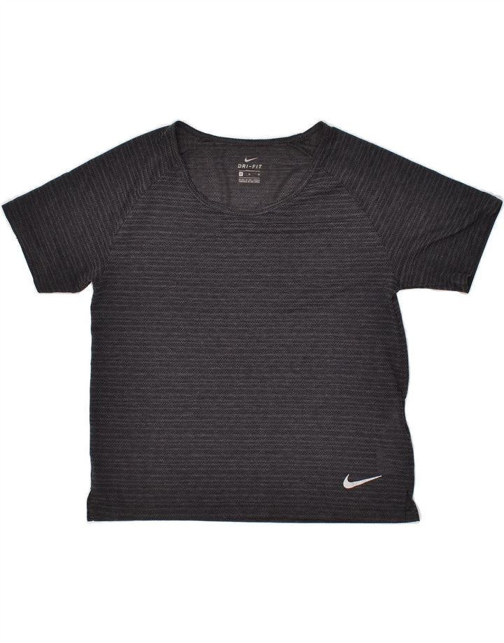 NIKE Womens Dri Fit T-Shirt Top UK 12 Medium Grey Striped Polyester | Vintage Nike | Thrift | Second-Hand Nike | Used Clothing | Messina Hembry 