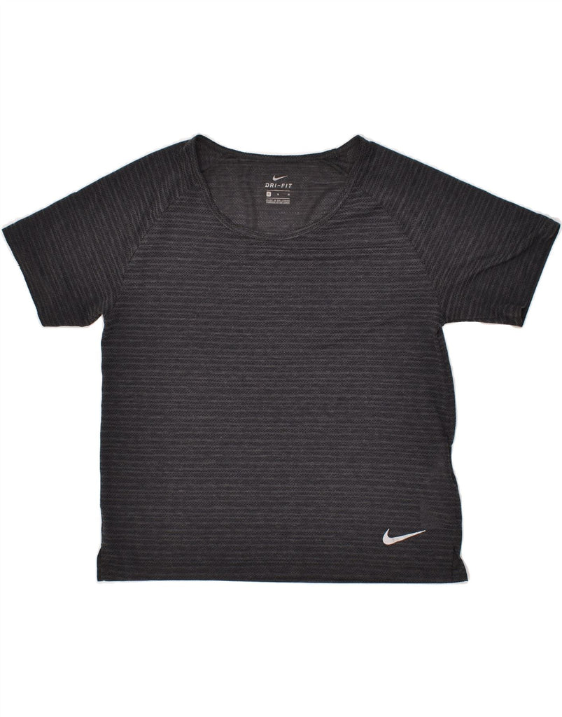 NIKE Womens Dri Fit T-Shirt Top UK 12 Medium Grey Striped Polyester | Vintage Nike | Thrift | Second-Hand Nike | Used Clothing | Messina Hembry 