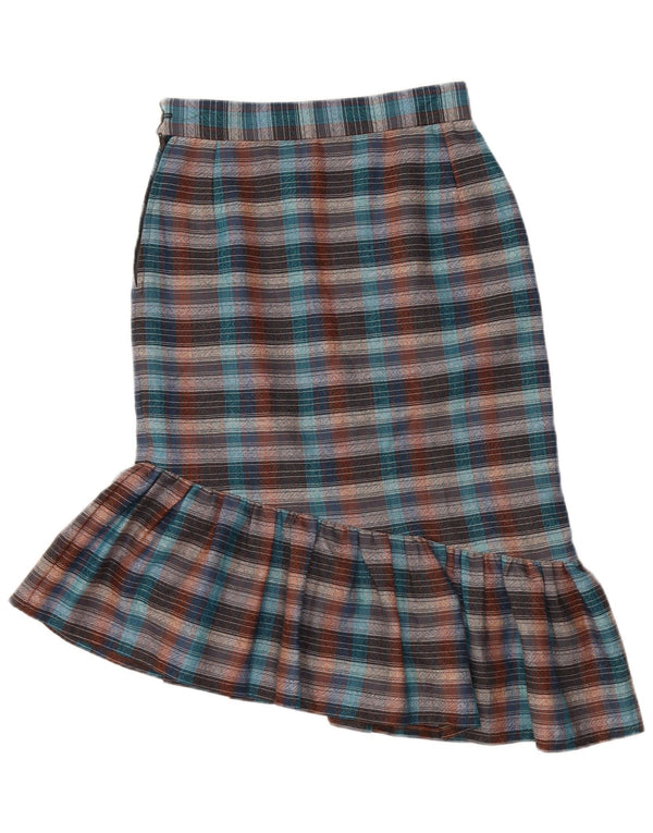 VINTAGE Womens Asymmetric Trumpet Skirt W26 Small Multicoloured Check