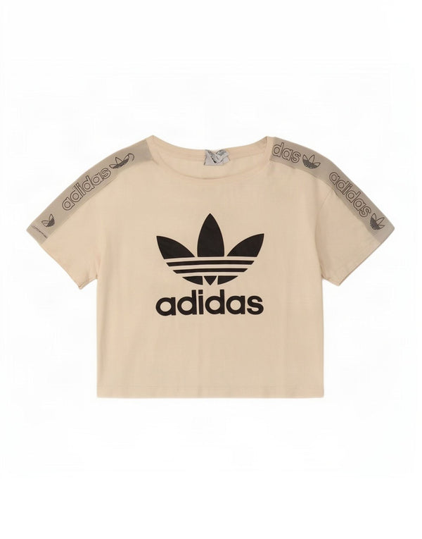 Adidas Womens Crop Graphic T-Shirt Top UK 8 Small Off White Colourblock