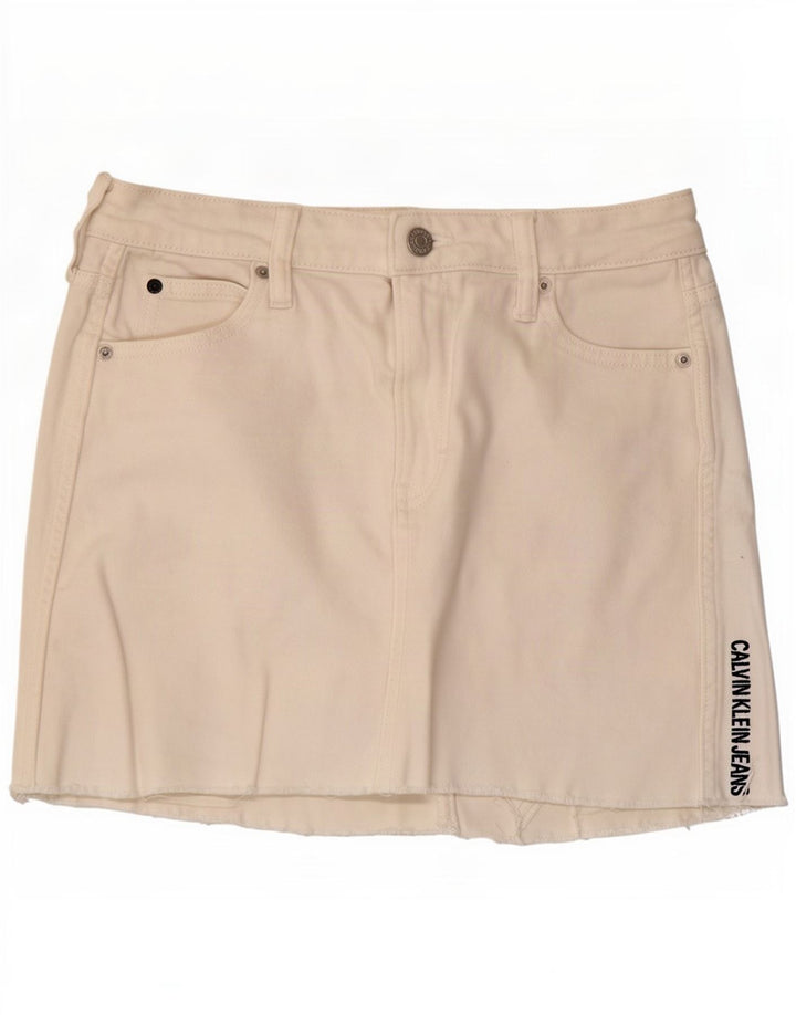 Calvin Klein Jeans Womens Graphic Mini Skirt W26 Small White Cotton