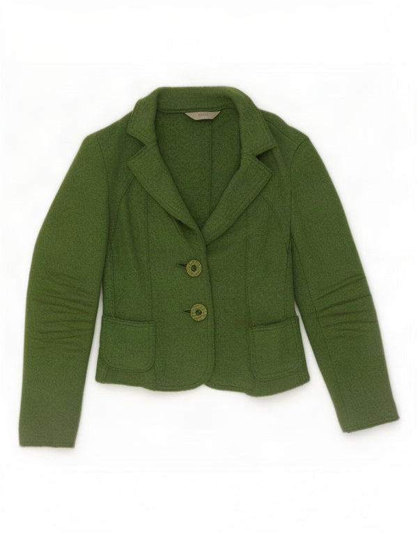 Marks & Spencer Womens 2 Button Blazer Jacket UK 10 Small Green Wool