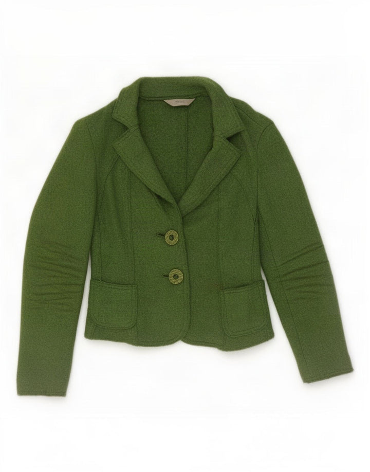 Marks & Spencer Womens 2 Button Blazer Jacket UK 10 Small Green Wool