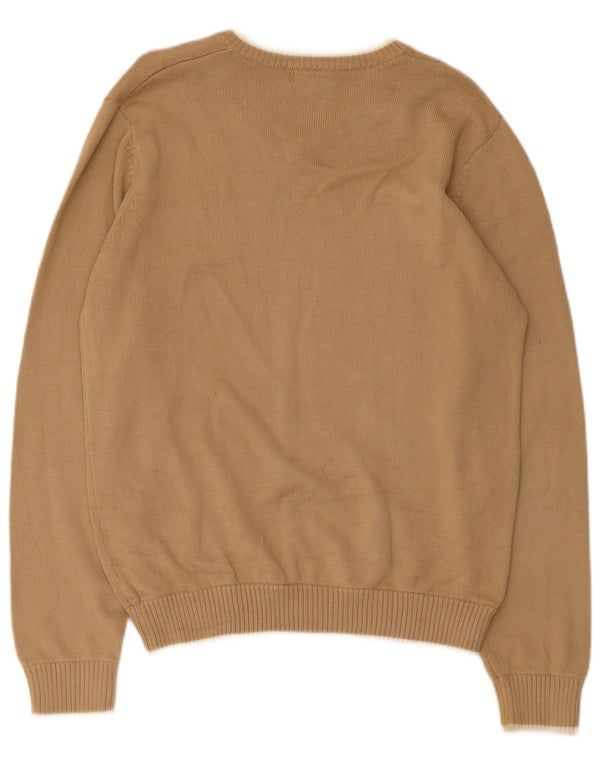 Sergio Tacchini Mens V-Neck Jumper Sweater Large Beige Cotton