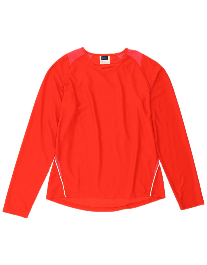 ASICS Womens Top Long Sleeve UK 10 Small Red Colourblock Polyester