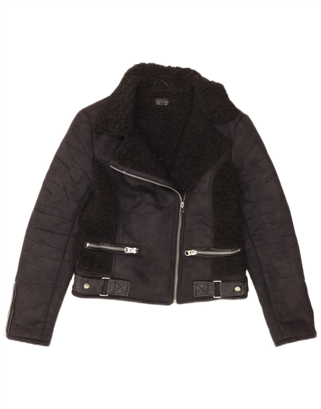 Topshop Womens Sherpa Jacket UK 10 Small Black