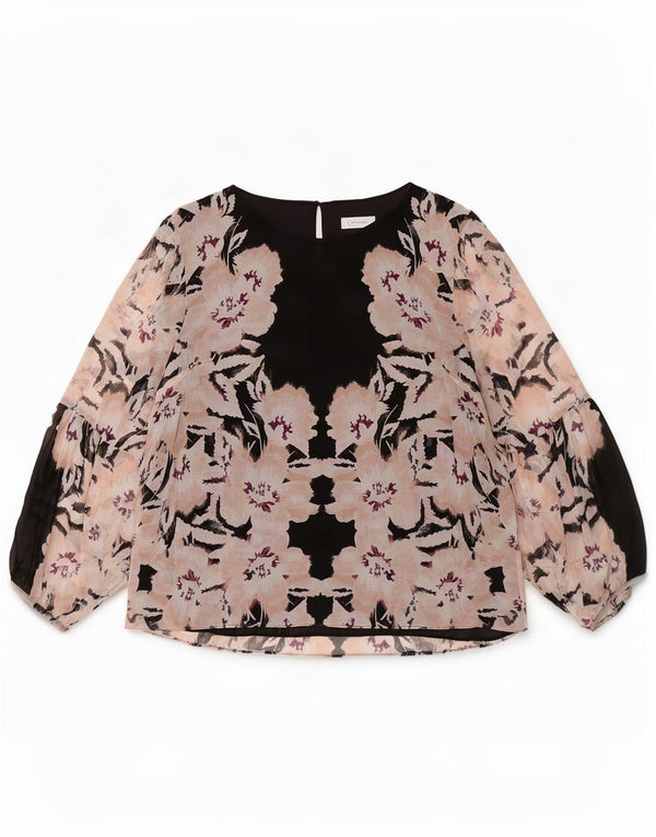 Calvin Klein Womens Long Sleeve Blouse Top UK 18 XL Black Floral Polyester