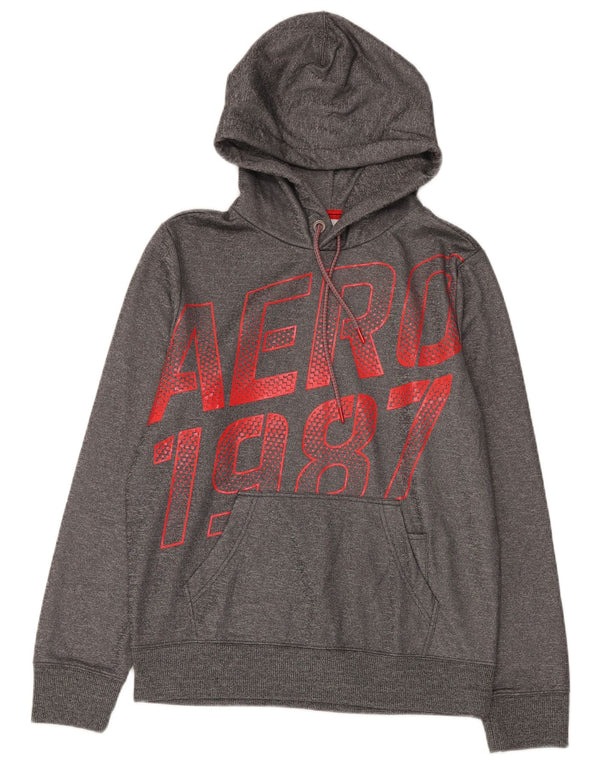 Aeropostale Mens Graphic Hoodie Jumper Medium Grey Flecked Polyester