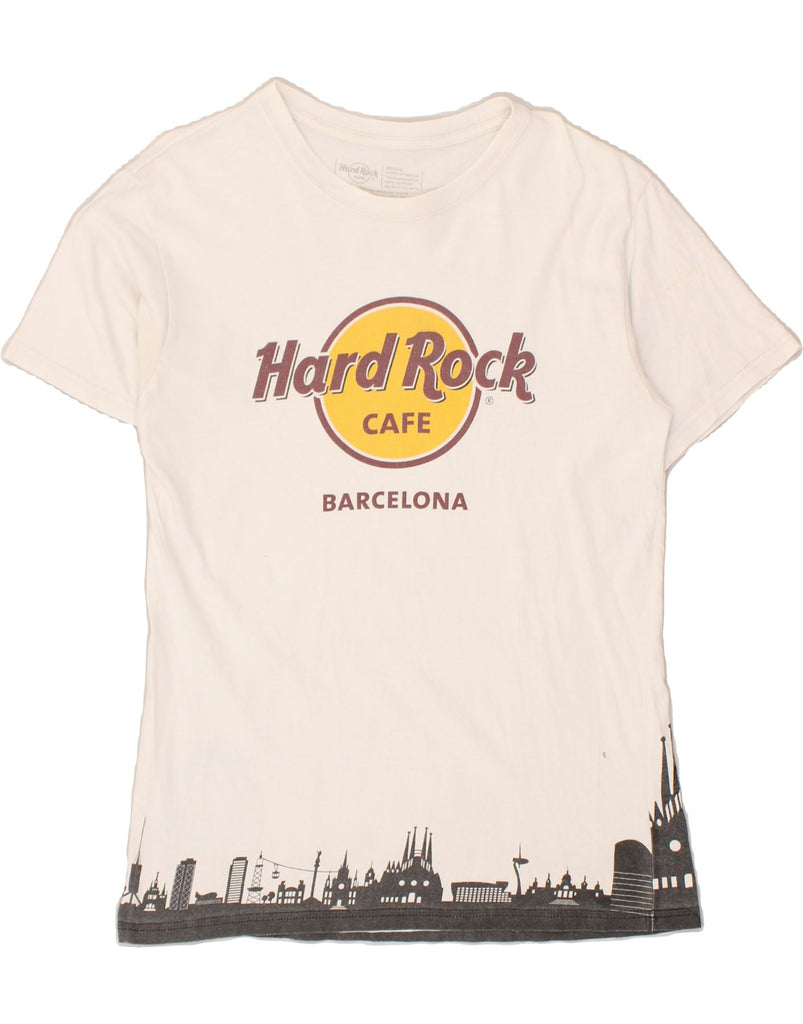 HARD ROCK CAFE Mens Barcelona Graphic T-Shirt Top Medium White Cotton | Vintage Hard Rock Cafe | Thrift | Second-Hand Hard Rock Cafe | Used Clothing | Messina Hembry 