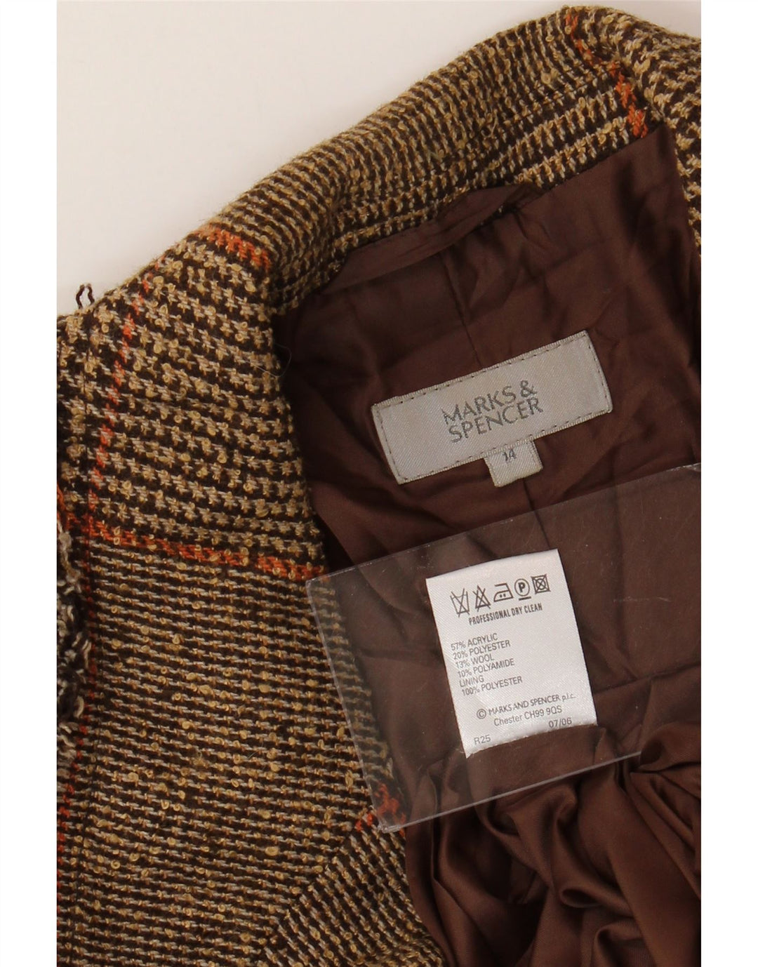 MARKS & SPENCER Womens Blazer Jacket UK 14 Medium  Brown Houndstooth