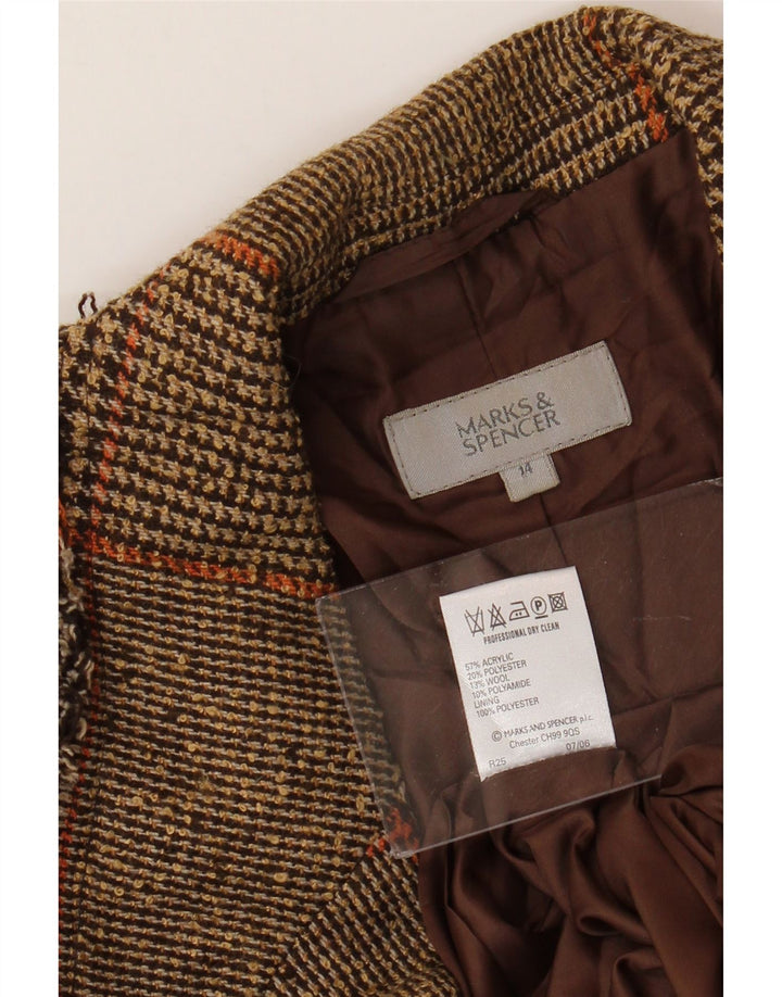 MARKS & SPENCER Womens Blazer Jacket UK 14 Medium  Brown Houndstooth