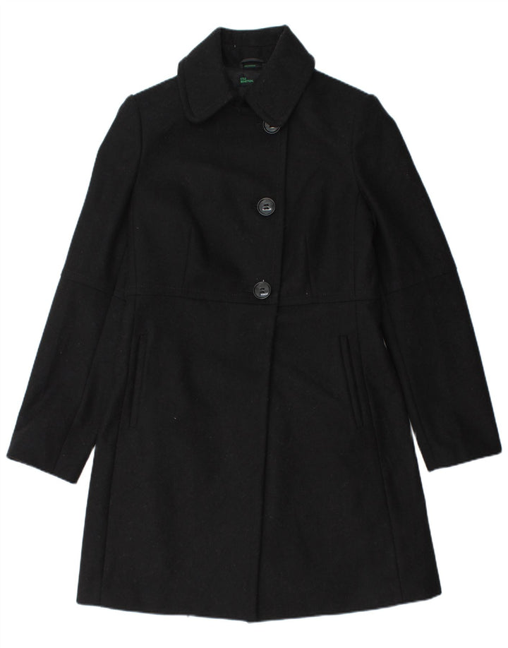Benetton Womens Overcoat IT 42 Medium Black Wool