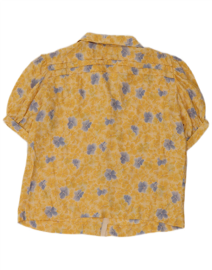 Vintage Womens Short Sleeve Shirt Blouse UK 14 Medium Yellow Floral