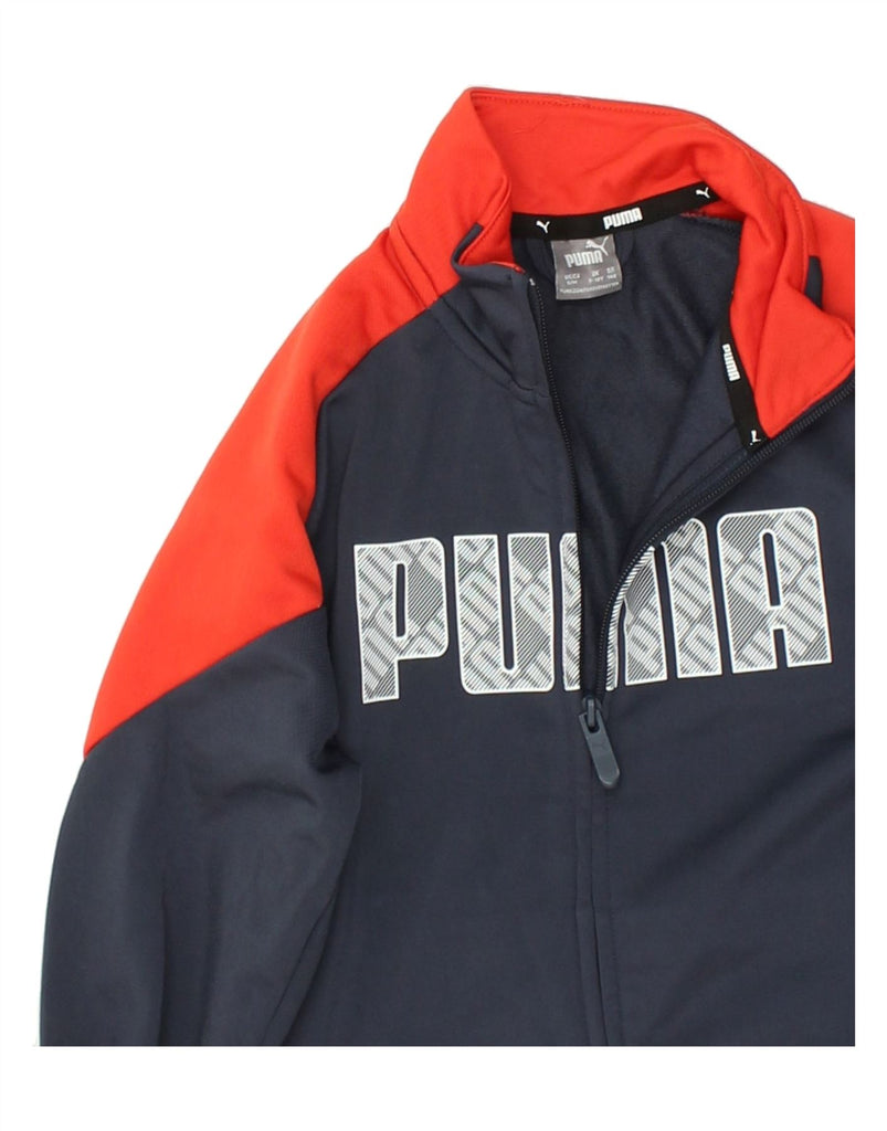 PUMA Boys Graphic Tracksuit Top Jacket 9-10 Years Navy Blue Colourblock | Vintage Puma | Thrift | Second-Hand Puma | Used Clothing | Messina Hembry 