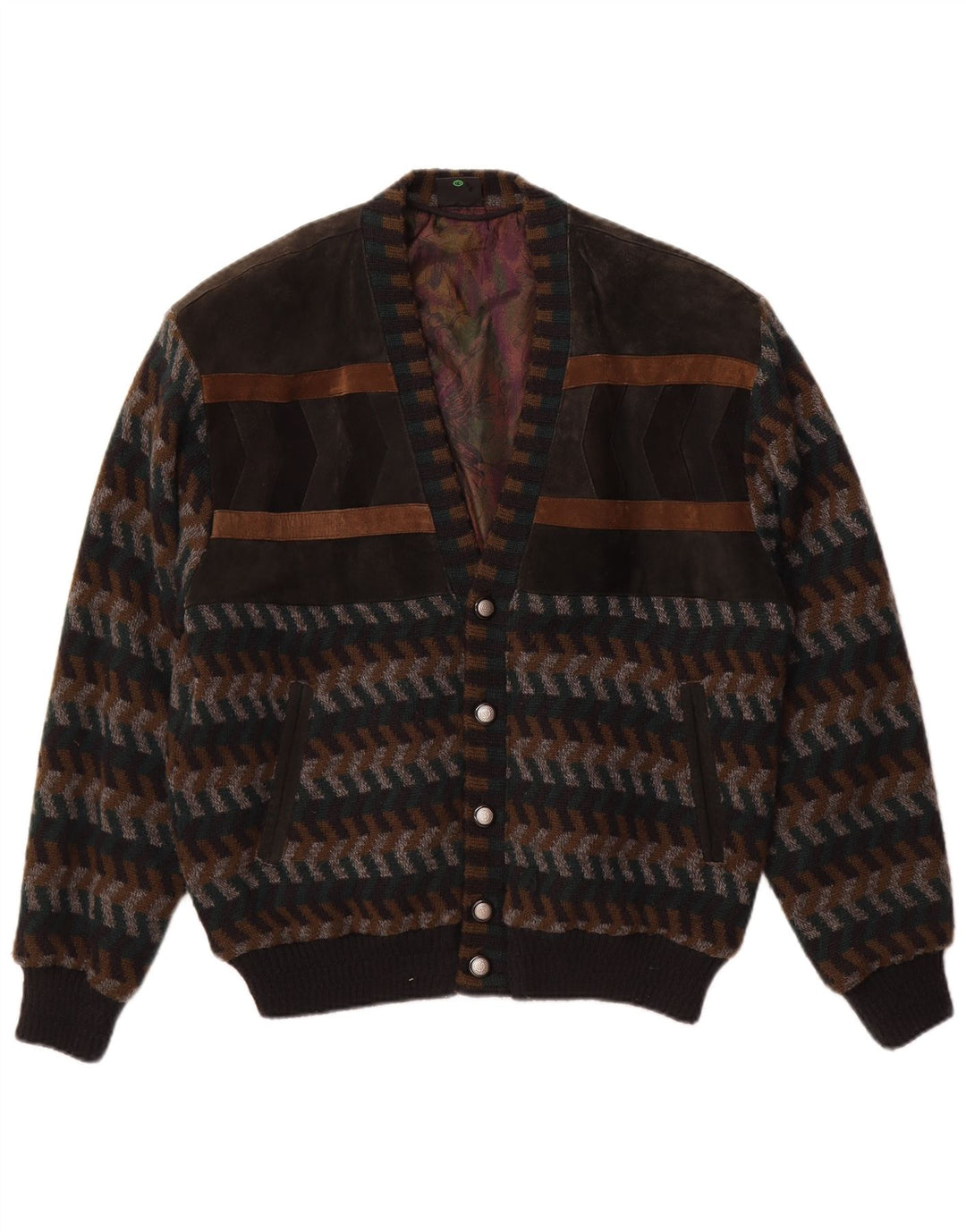 WESTBURY Mens Cardigan Sweater EU 48/50 Medium Brown Chevron Acrylic