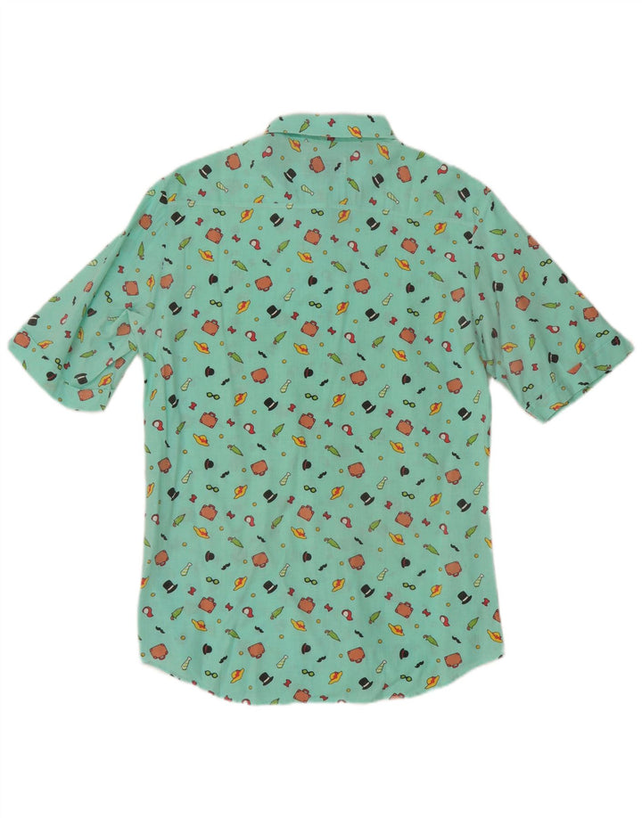 Vintage Womens Abstract Pattern Short Sleeve Shirt UK 12 Medium Green