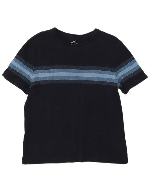 Marks & Spencer Womens T-Shirt Top UK 14 Medium Navy Blue Striped