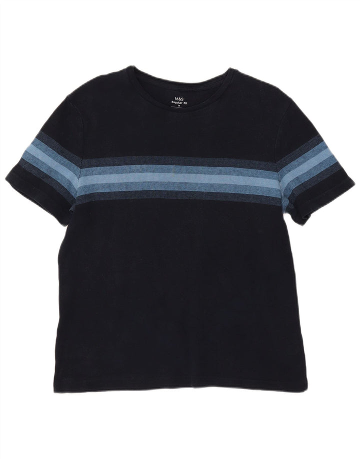 Marks & Spencer Womens T-Shirt Top UK 14 Medium Navy Blue Striped