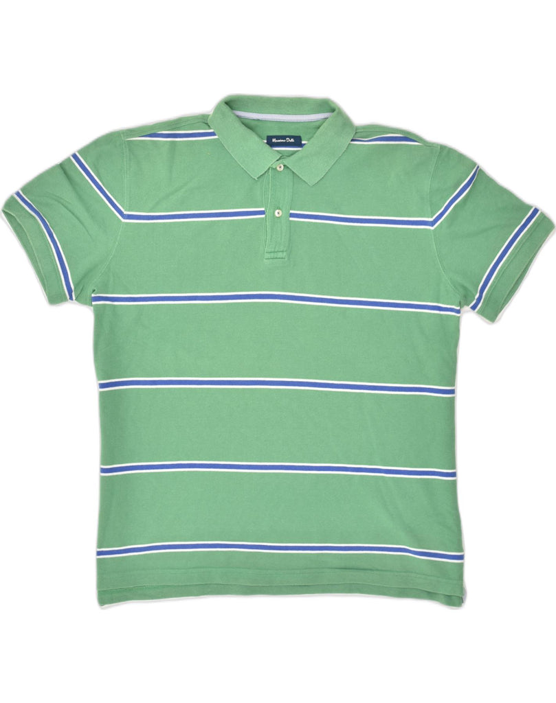 MASSIMO DUTTI Mens Polo Shirt XL Green Striped Cotton | Vintage Massimo Dutti | Thrift | Second-Hand Massimo Dutti | Used Clothing | Messina Hembry 