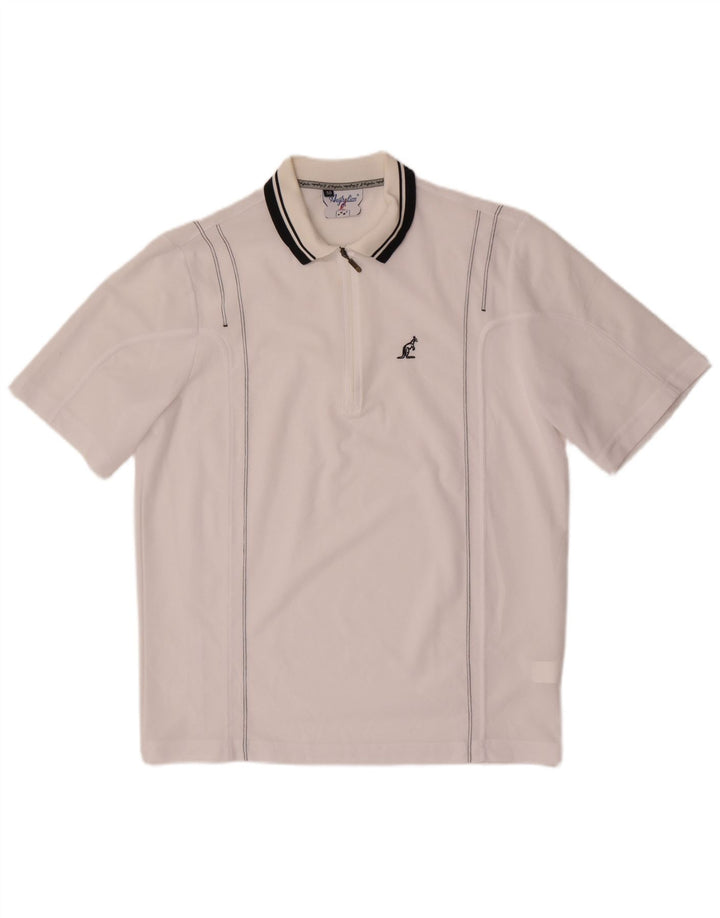 AUSTRALIAN L'ALPINA Mens Zip Neck Polo Shirt IT 50 Medium White Polyester
