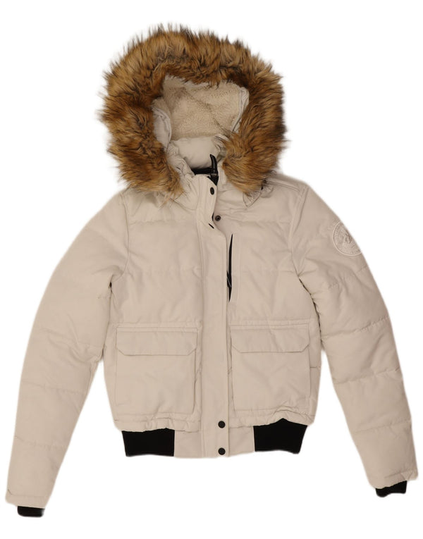 Superdry Womens Oversized Hooded Padded Jacket UK 10 Small  White Polyester