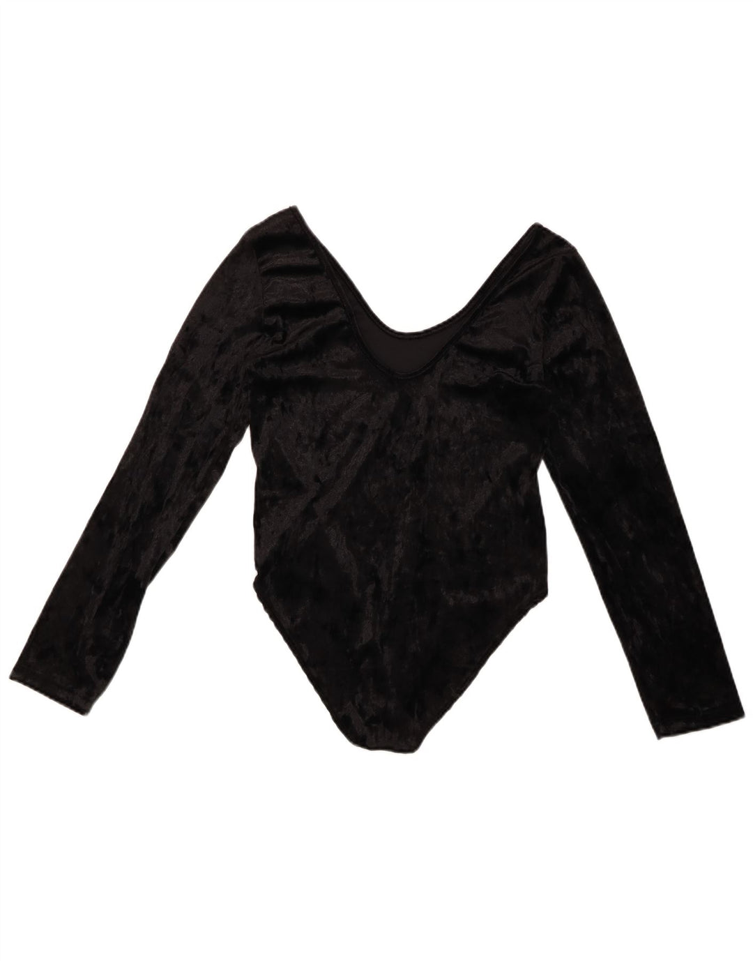 VINTAGE Womens Velour Long Sleeve Bodysuit UK 10 Small Black Polyester